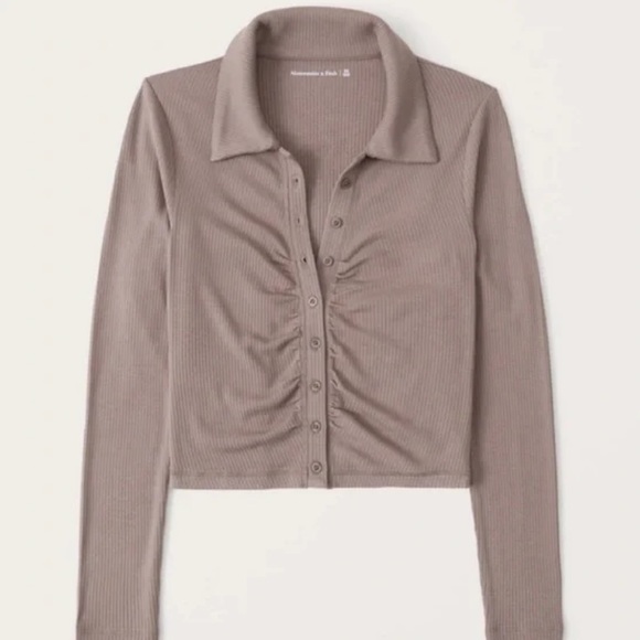 Abercrombie | Long Sleeve Ruched Polo Top - Picture 1 of 6